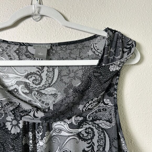 Ann Taylor Dress Size L Black Gray Paisley Twist Collar Sleeveless Pullover - Picture 3 of 8
